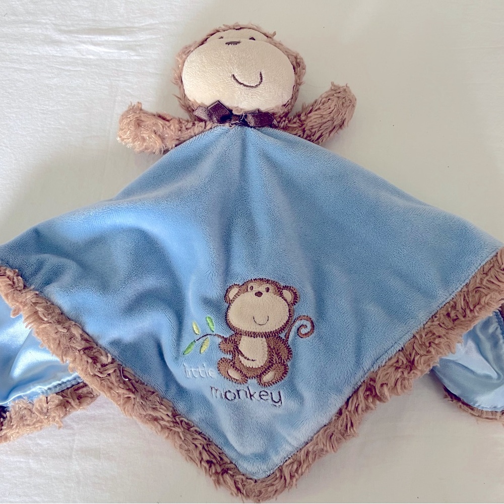 Baby Starters Blue & Tan Little Monkey Security Blanket Baby Lovey Rattle